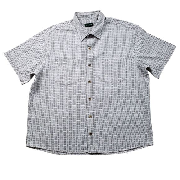 Orvis Weave Shirt Mens XL White Geometric Embroidered Short Sleeve Button Up - Picture 2 of 11